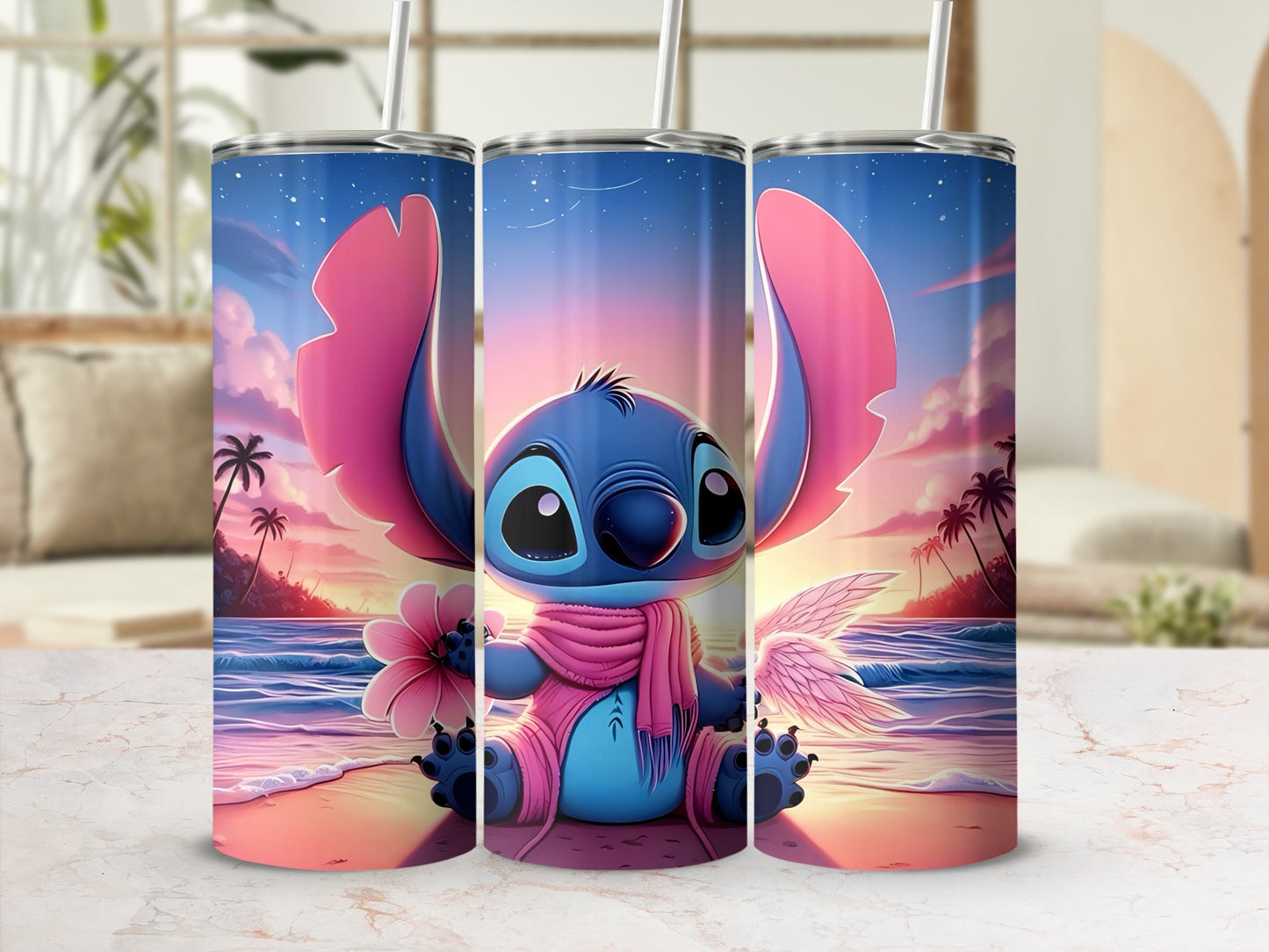 Cute Blue Alien at Sunset Tumbler with Straw