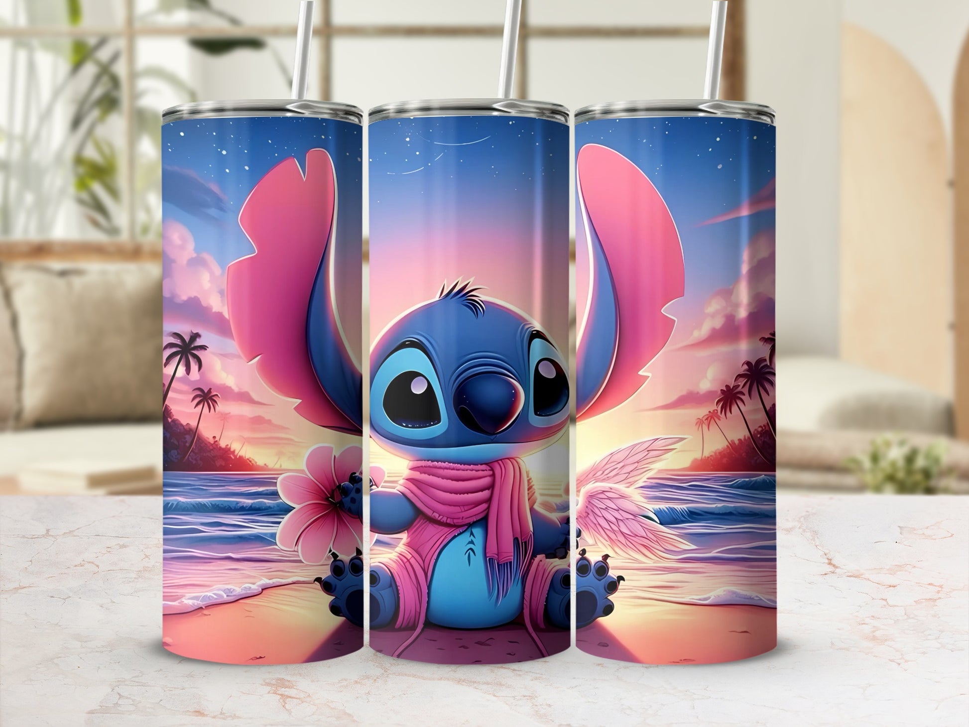 Cute Blue Alien at Sunset Tumbler with Straw