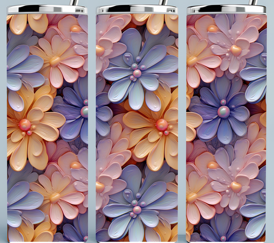Pink, purple, peach flower tumbler