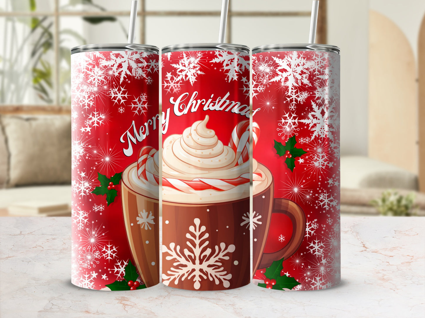 Merry Christmas Snowflake Hot Cocoa Tumbler Cup