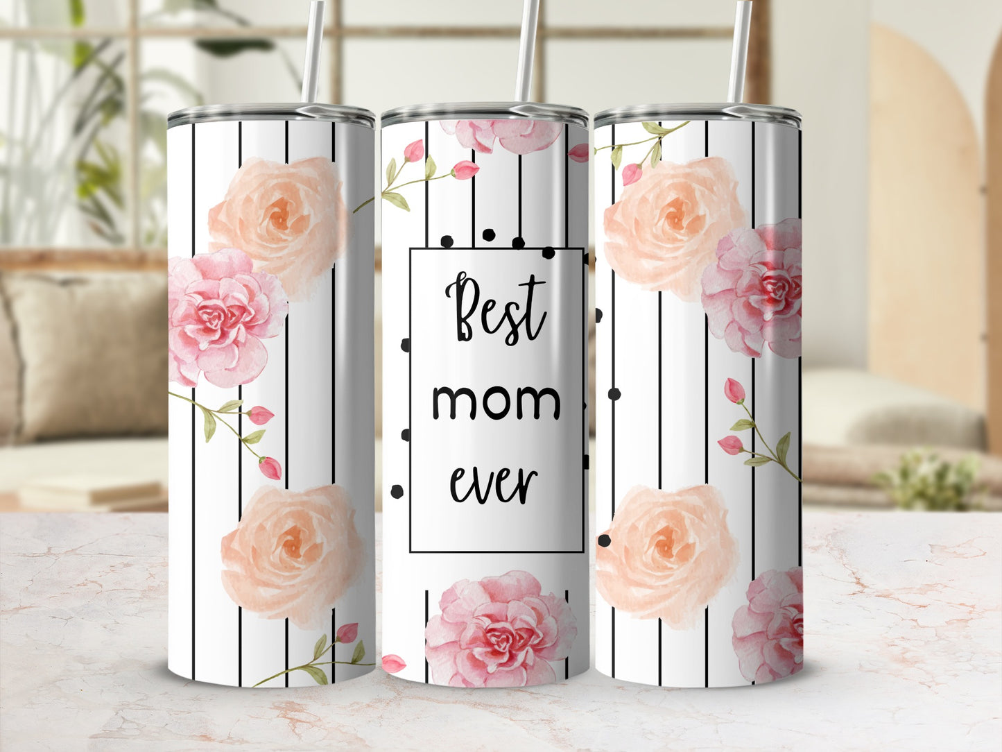 Best Mom Ever Floral Rose Design Tumbler Cup