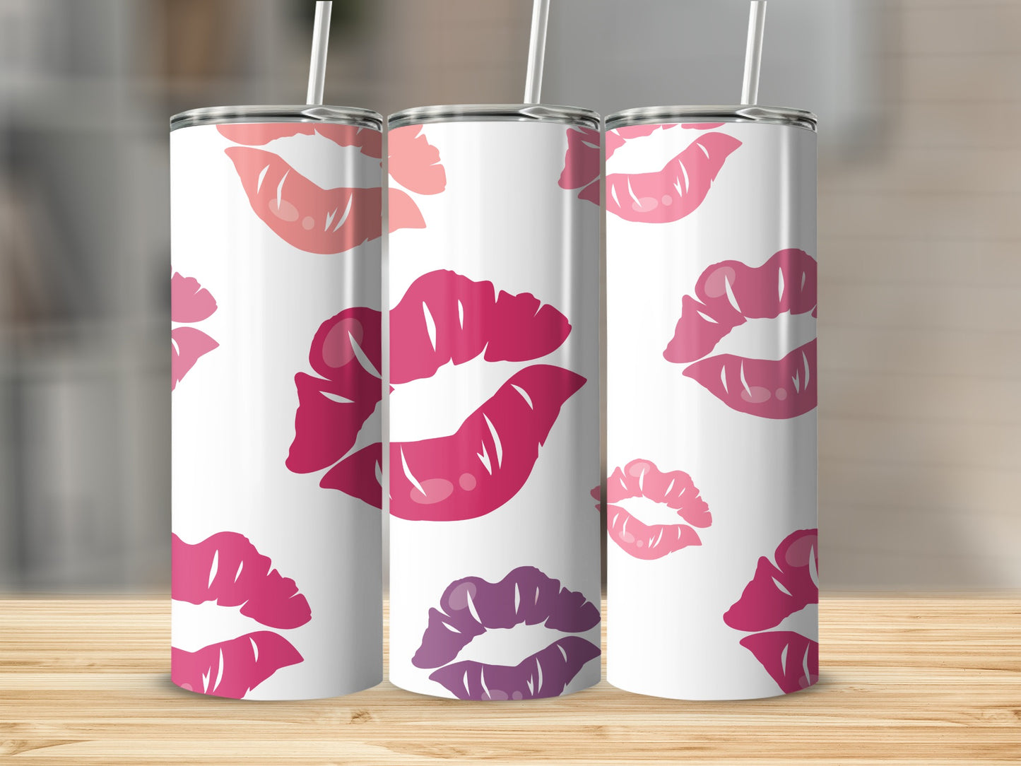 Vibrant Lip Print Design Custom Tumbler Drinkware