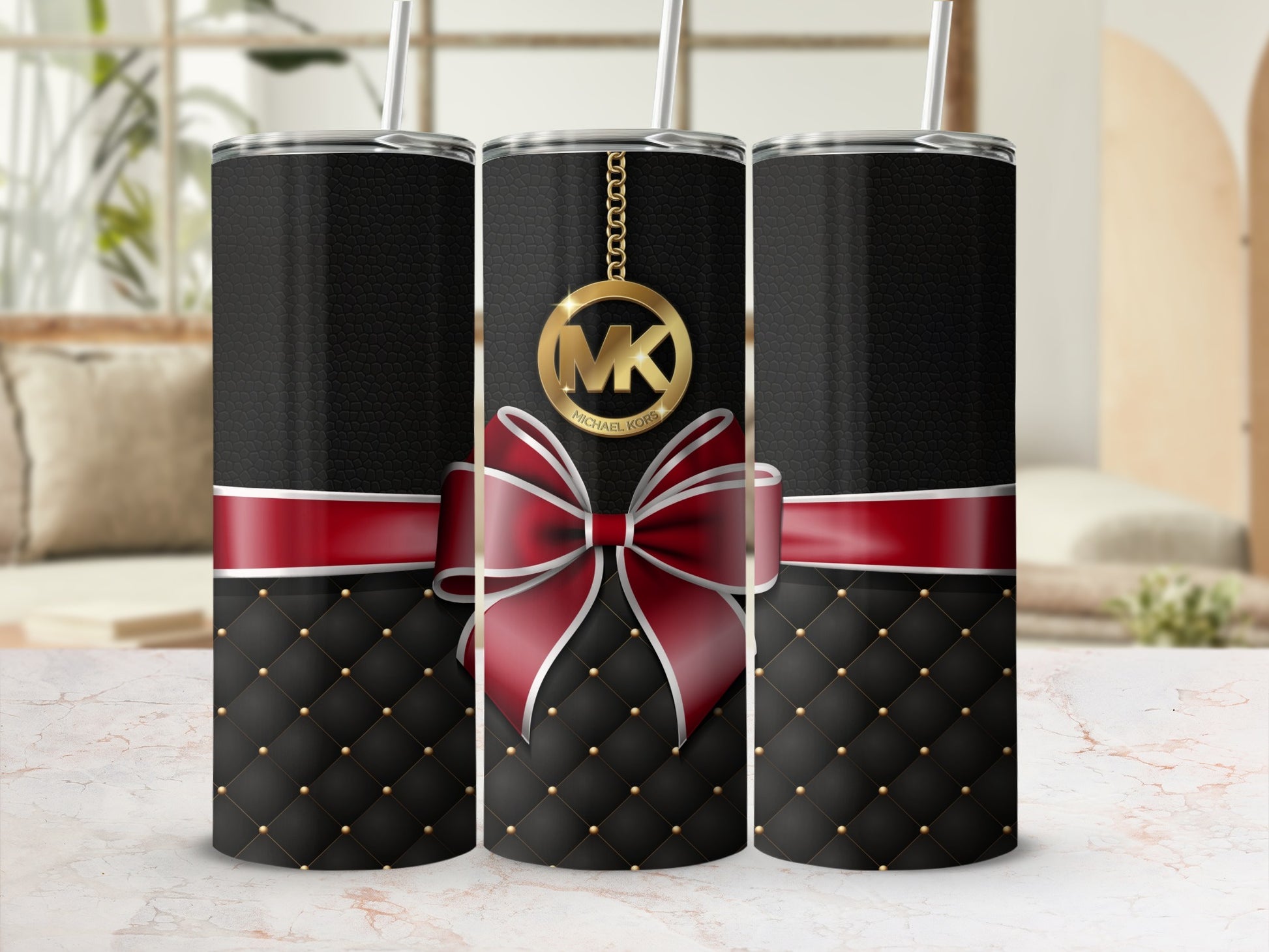Luxurious Black and Red Bow Design Tumbler