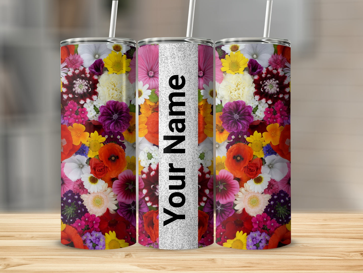 Personalized Floral Tumbler with Customizable Name