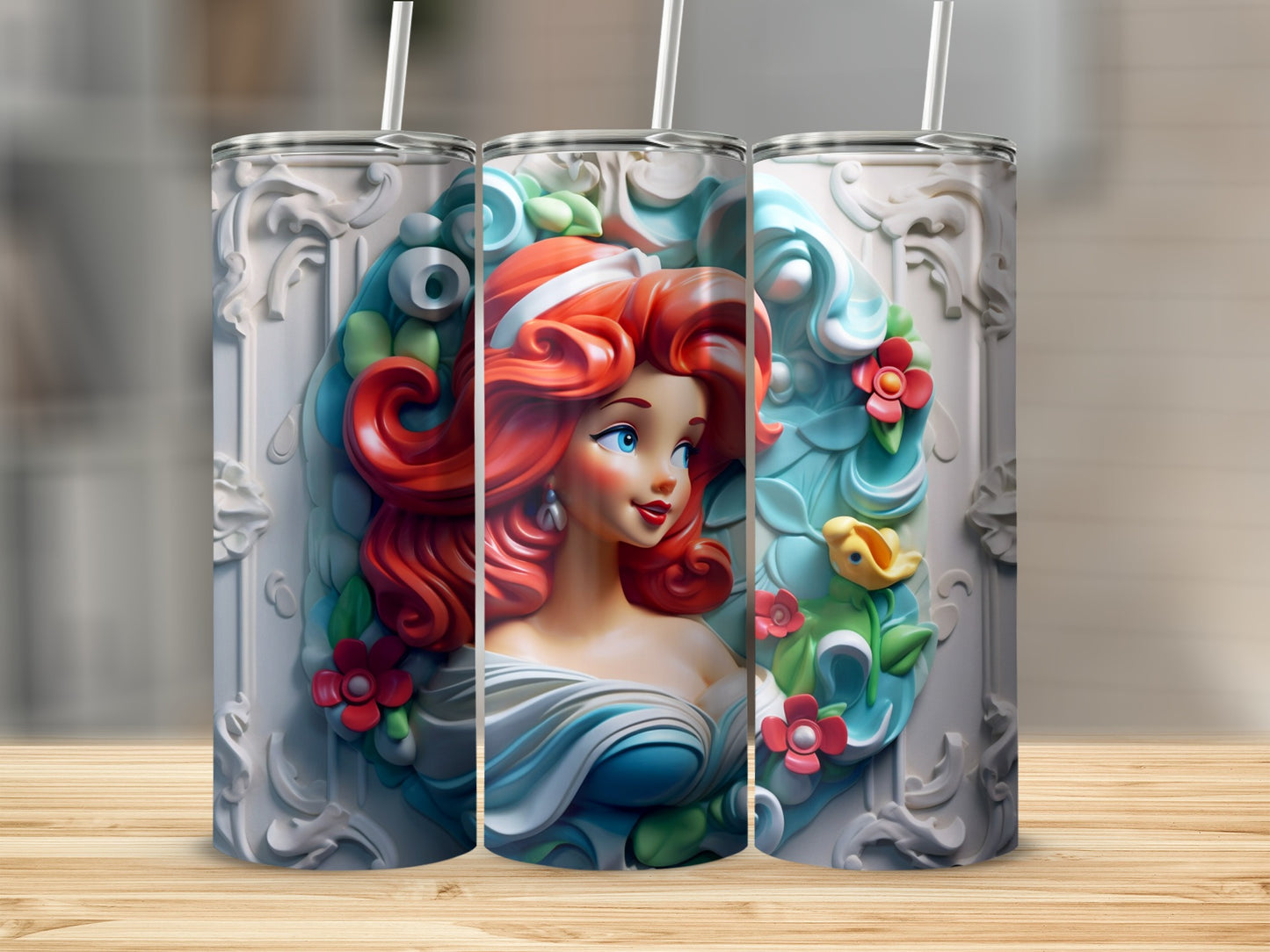 Beautiful Red-Haired Princess Tumbler with Floral Design