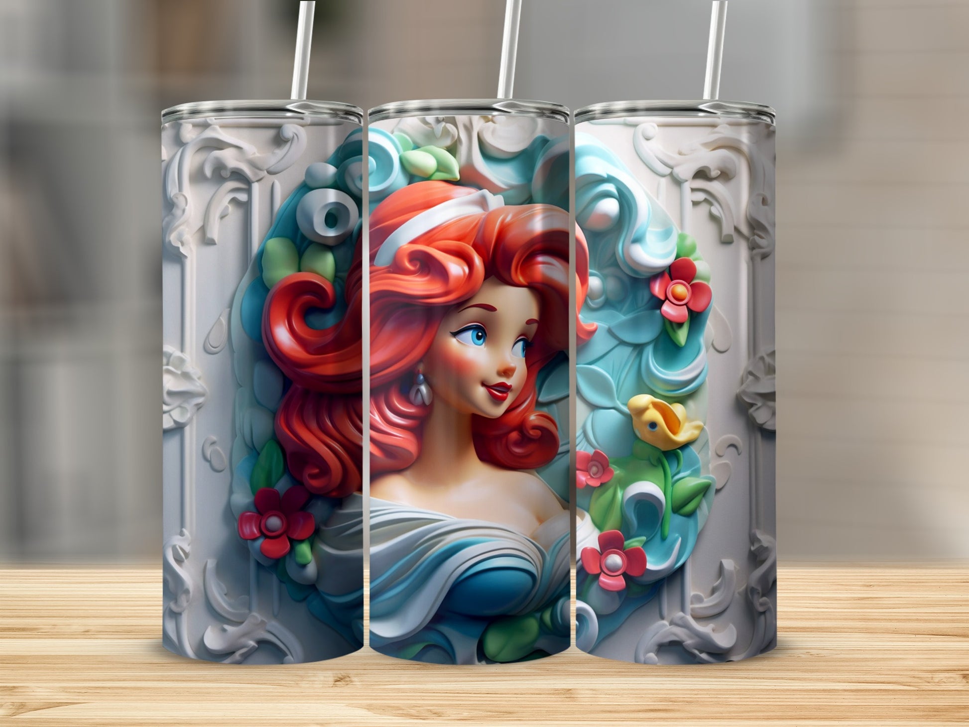 Beautiful Red-Haired Princess Tumbler with Floral Design