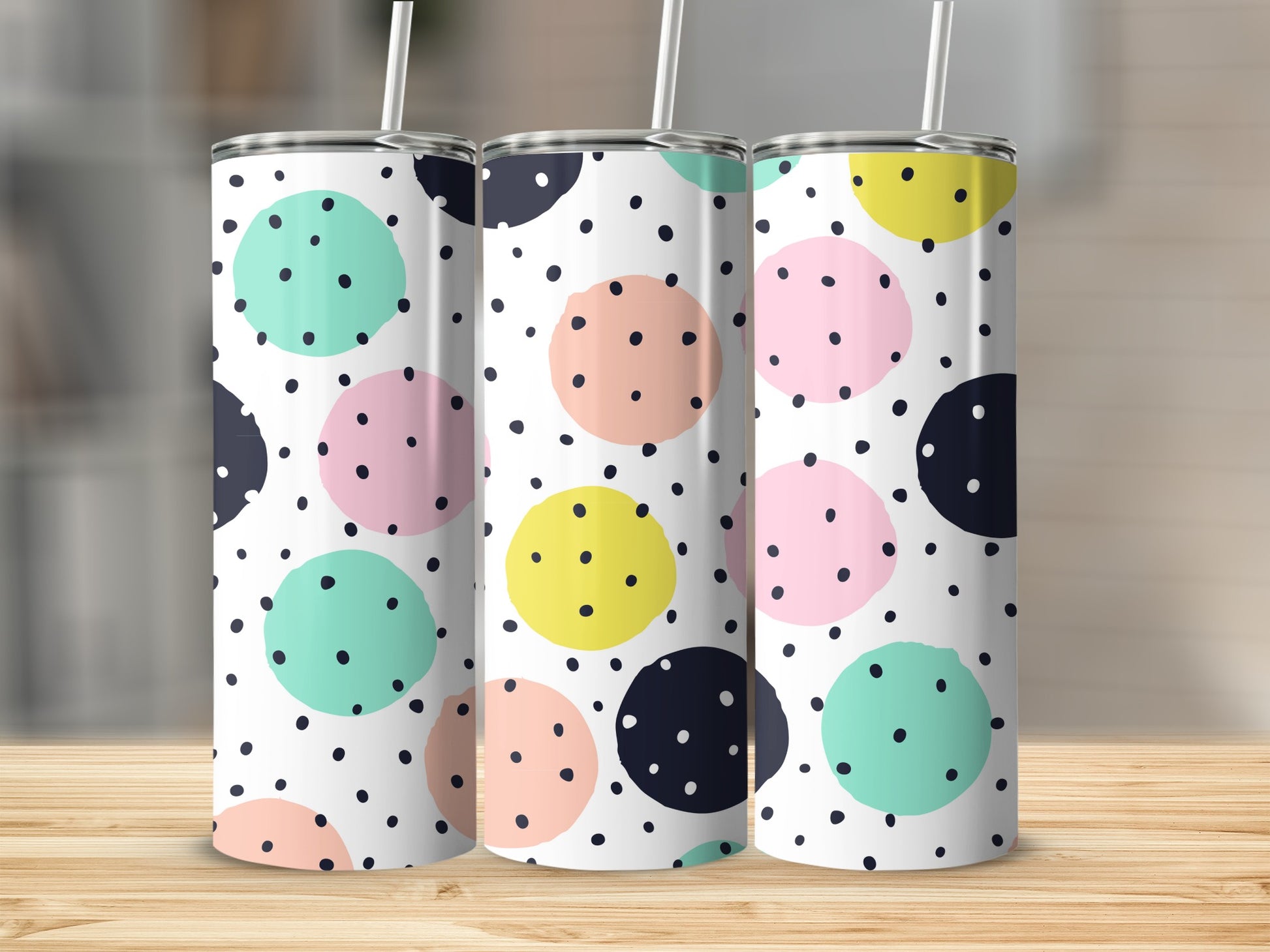 Colorful Polka Dot Pattern Tumbler with Straw Product