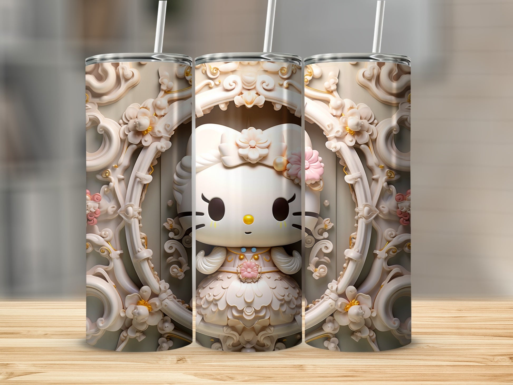 Elegant Detailed Hello Kitty Designed Drink Tumbler