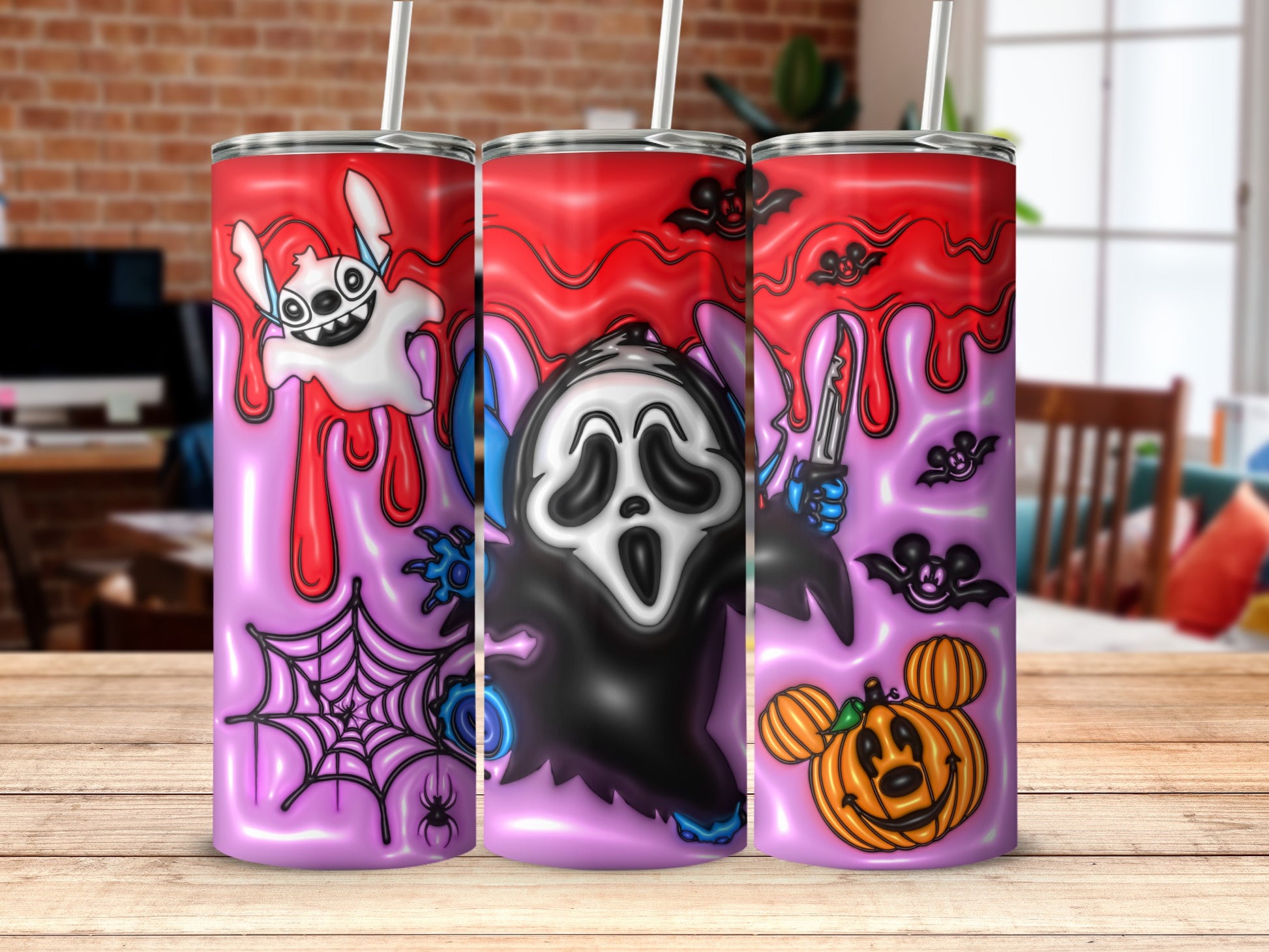 Halloween Themed Tumbler with Spooky Characters Design
