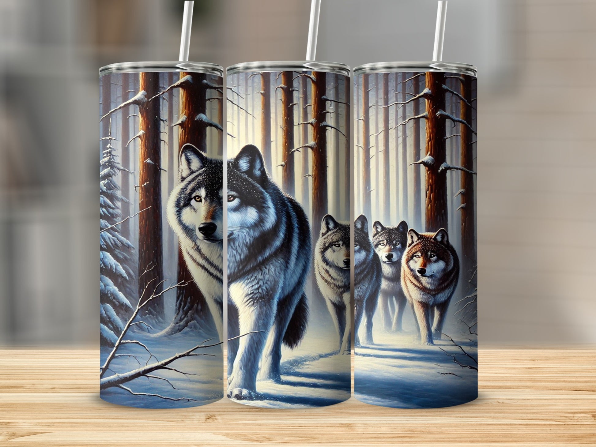 Winter Wolf Pack Snow Forest Insulated Tumbler Product