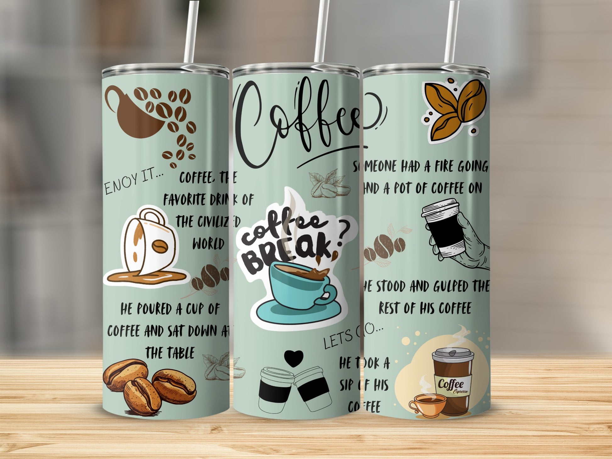 Coffee Break Themed Tumbler with Cute Designs