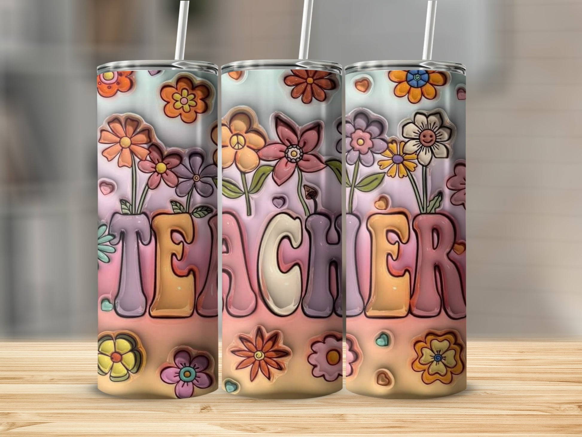 Colorful Flowers and Teacher Design Tumbler