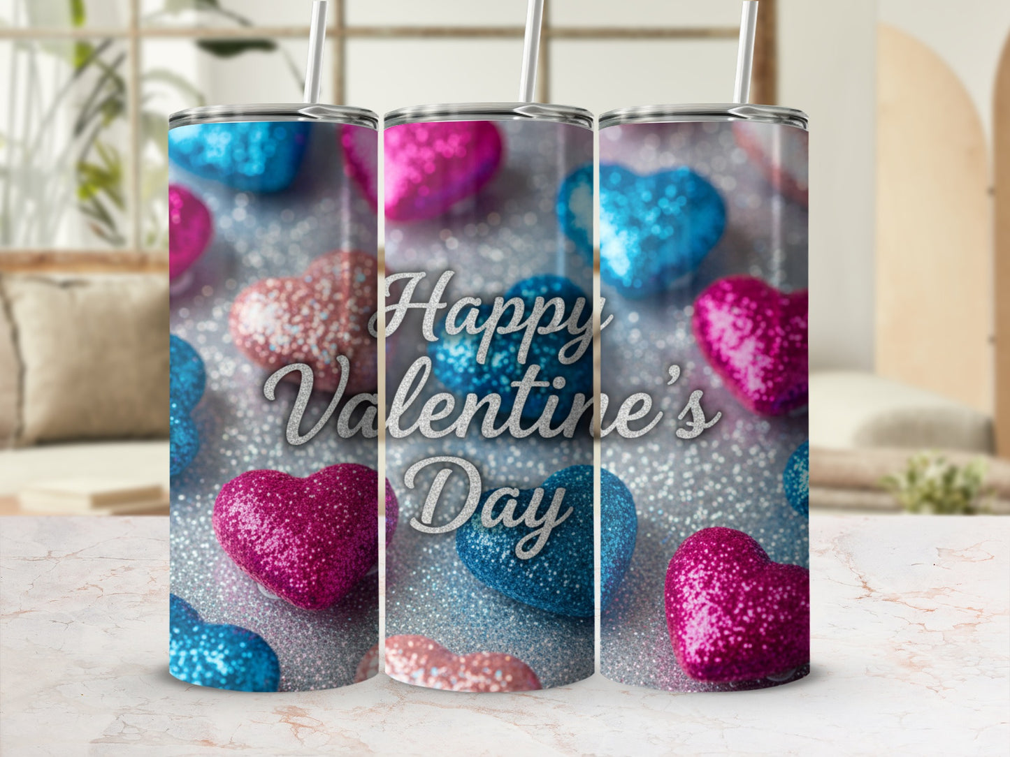 Happy Valentine's Day Glitter Heart Tumbler