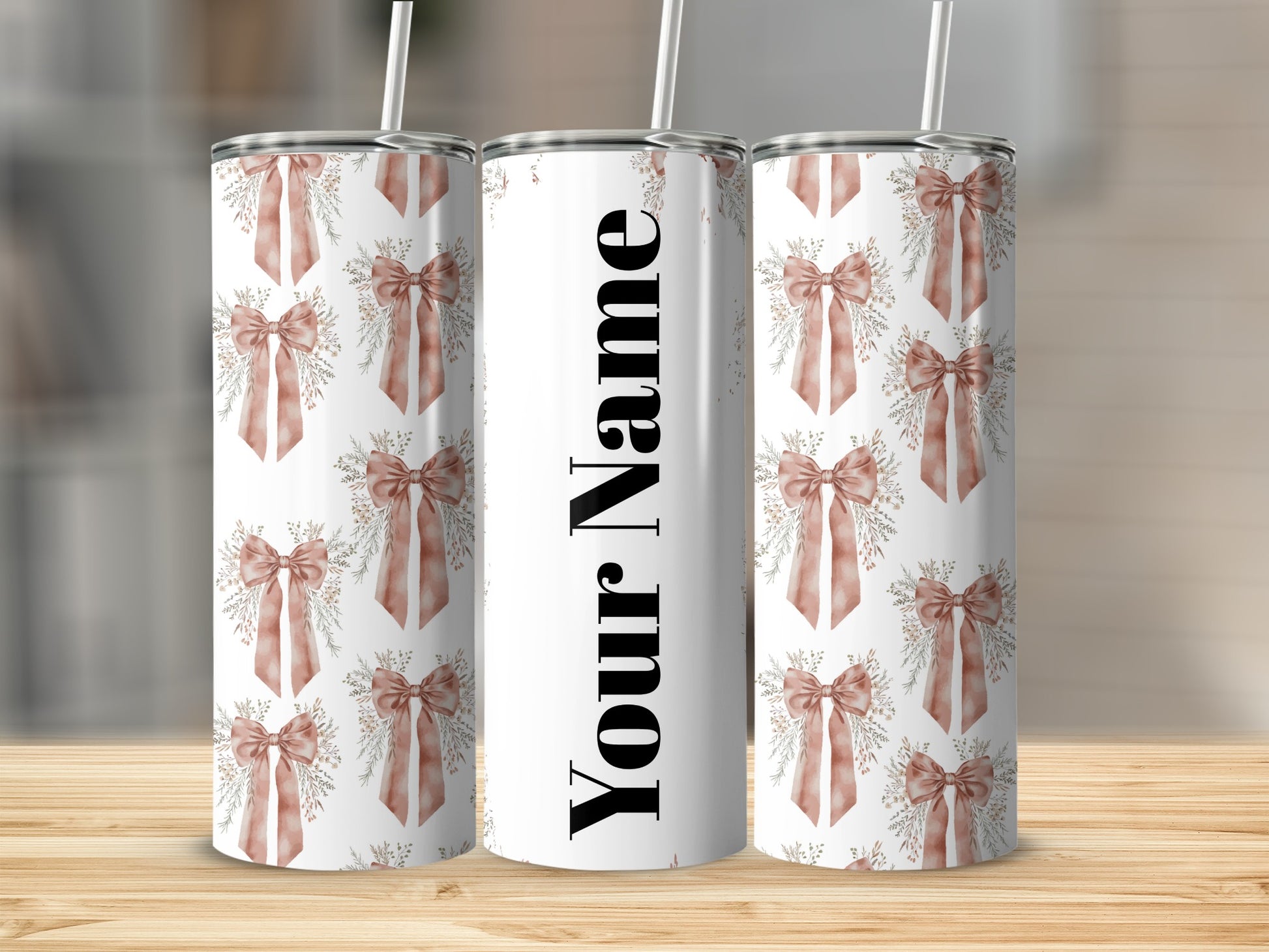 Customizable Festive Bow Design Tumbler with Straw