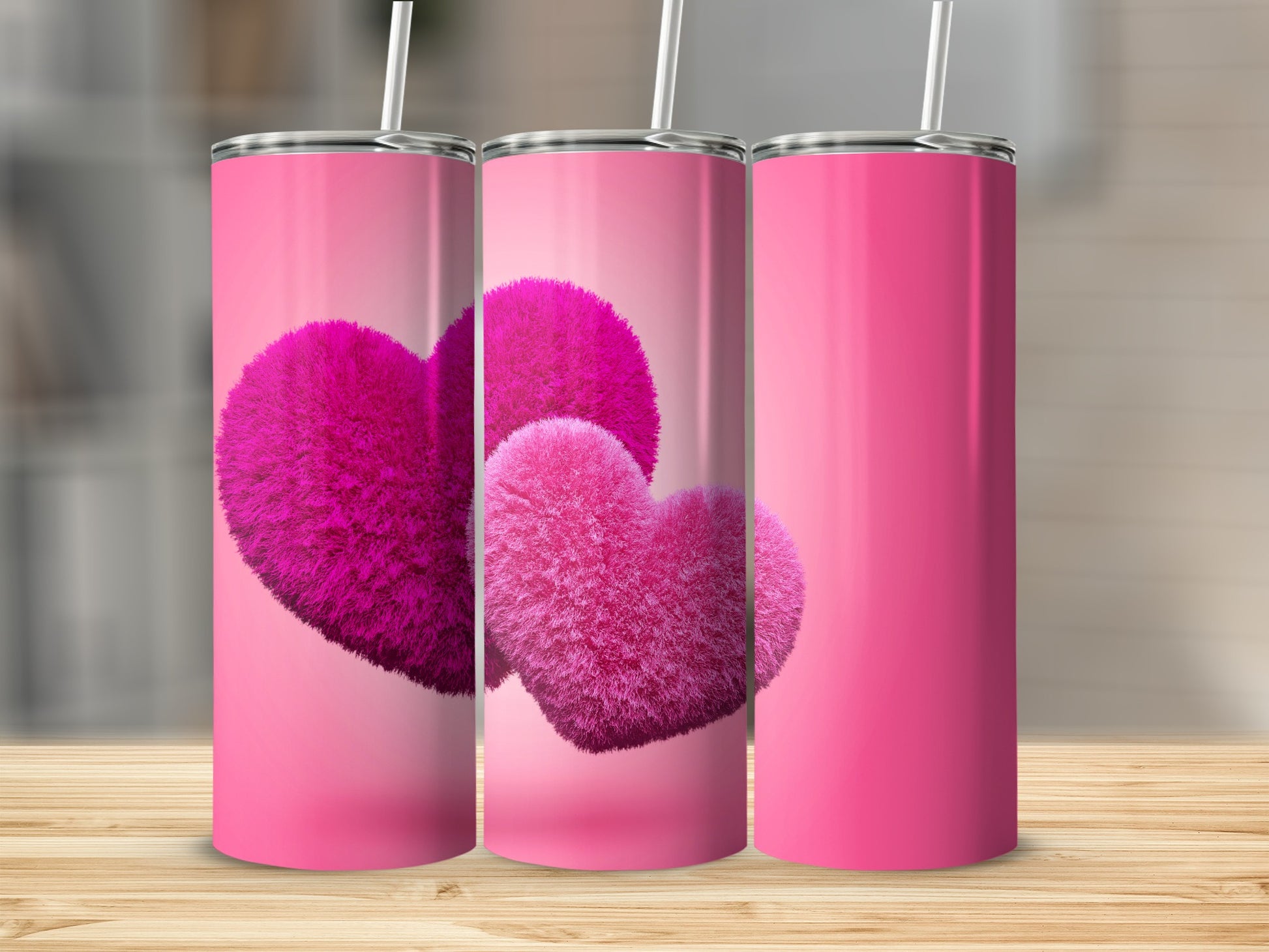 Vibrant Pink Fluffy Hearts Gradient Tumbler product type