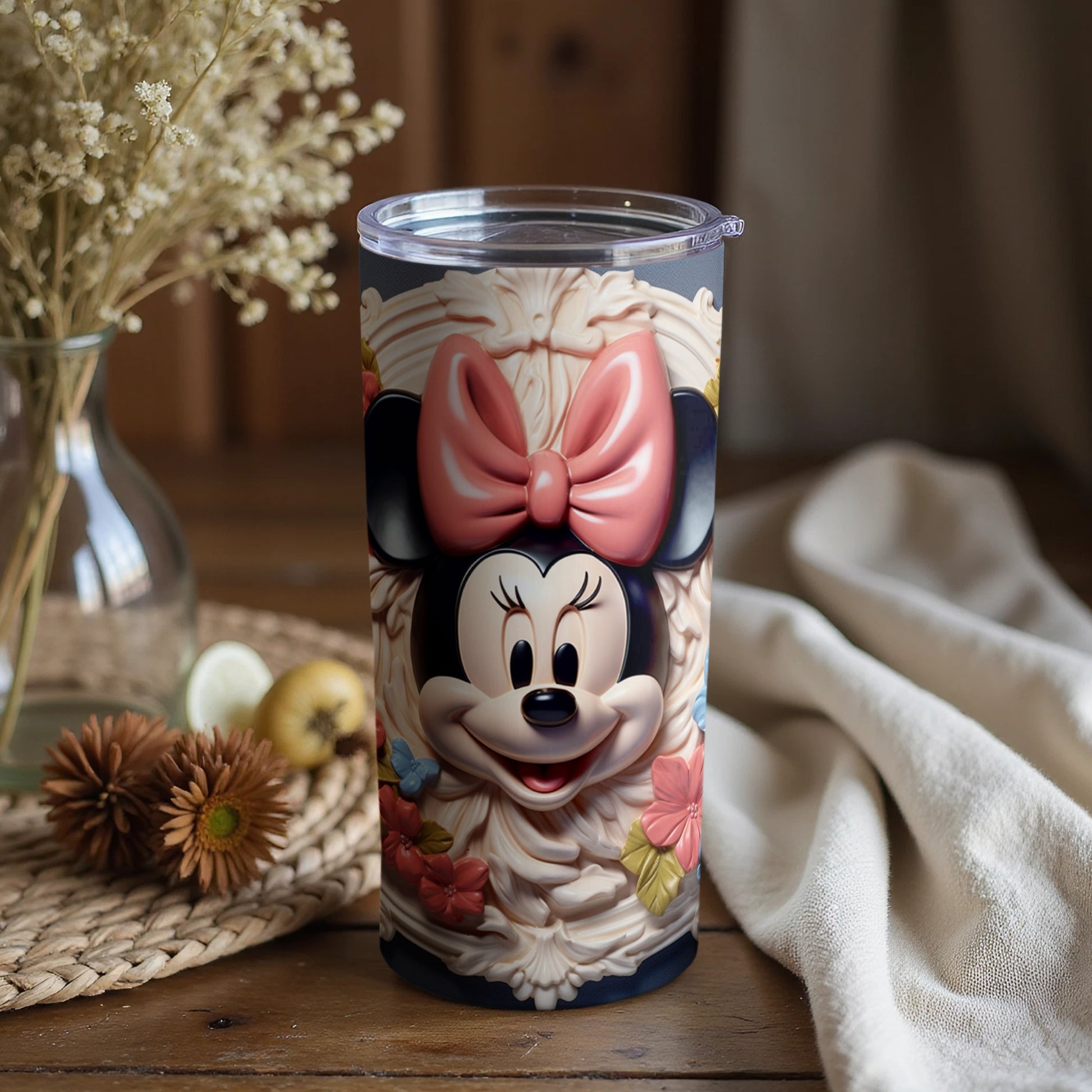 Cute Minnie Mouse Floral Insulated Tumbler for Kids