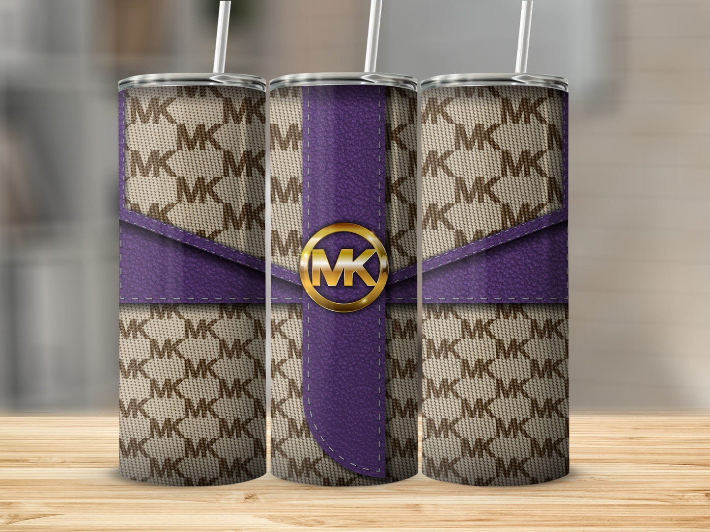 Stylish MK Patterned Purple Travel Tumbler Product