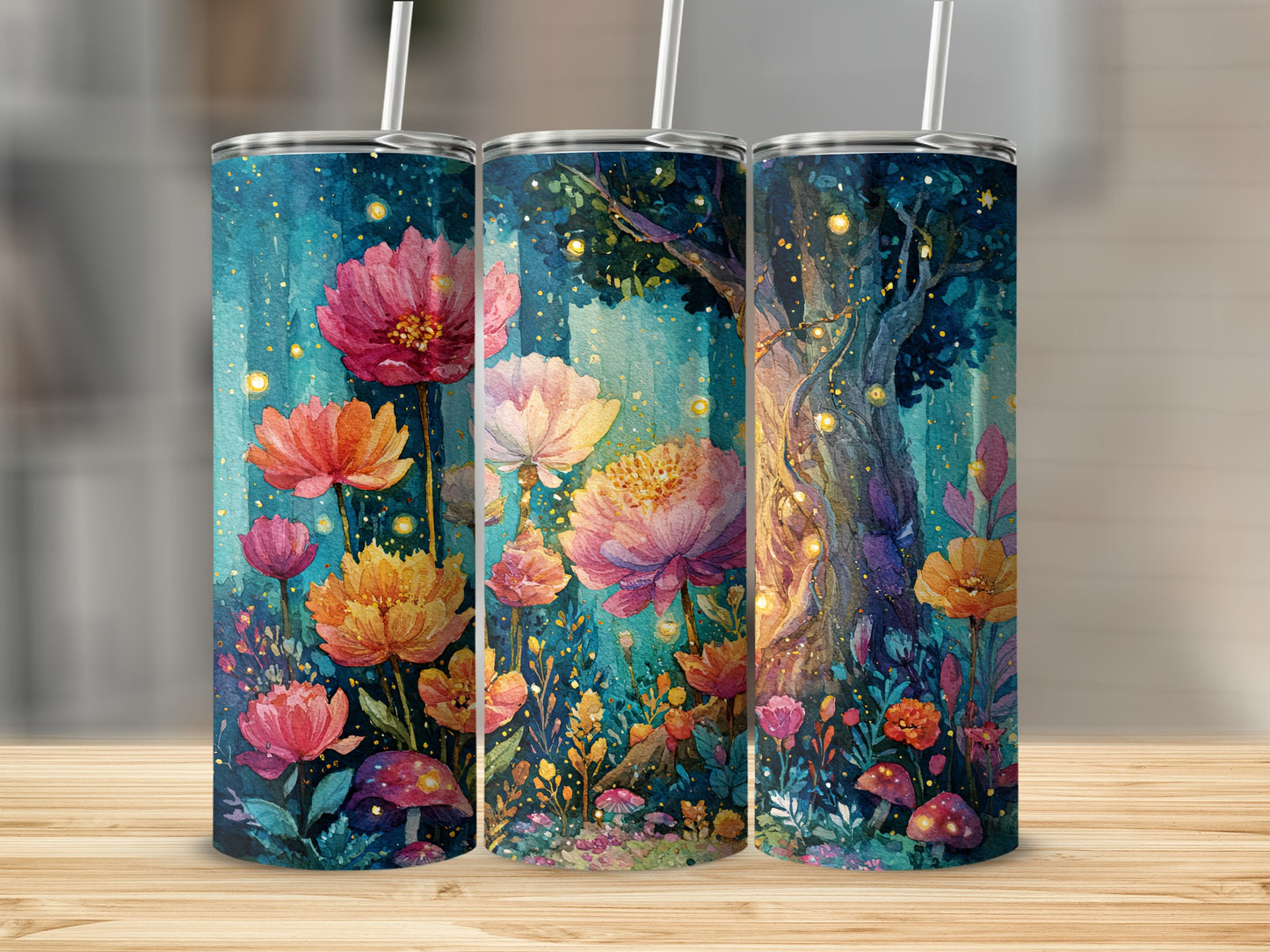 Enchanting Floral Fantasy Night Scene Tumbler