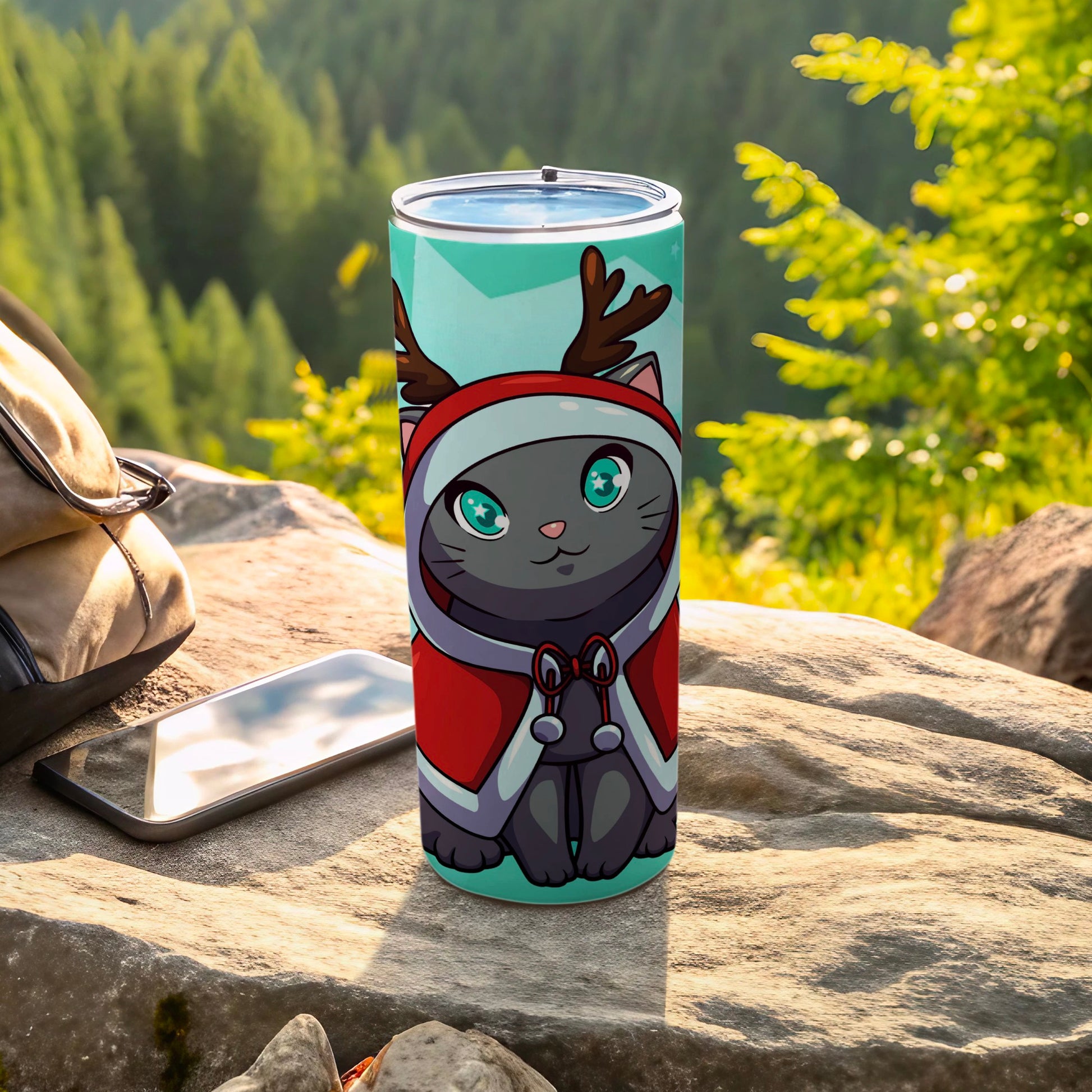 Cute Cat in Christmas Outfit Tumbler with Lid