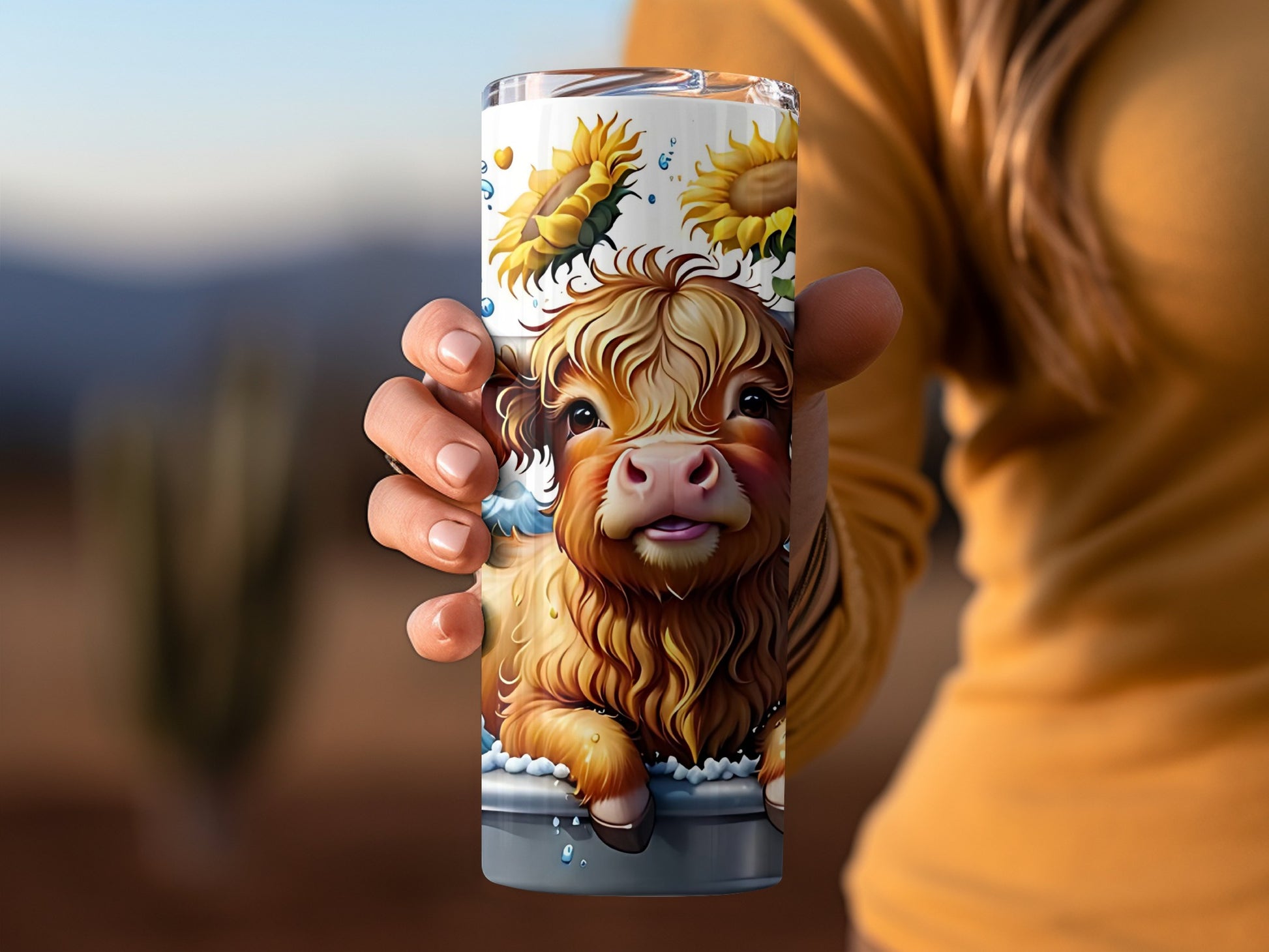 Cute Highland Cow with Sunflowers Design Tumbler