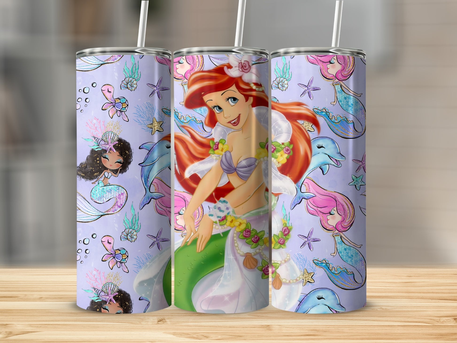 Mermaid and Sea Creatures Themed Tumbler Flask