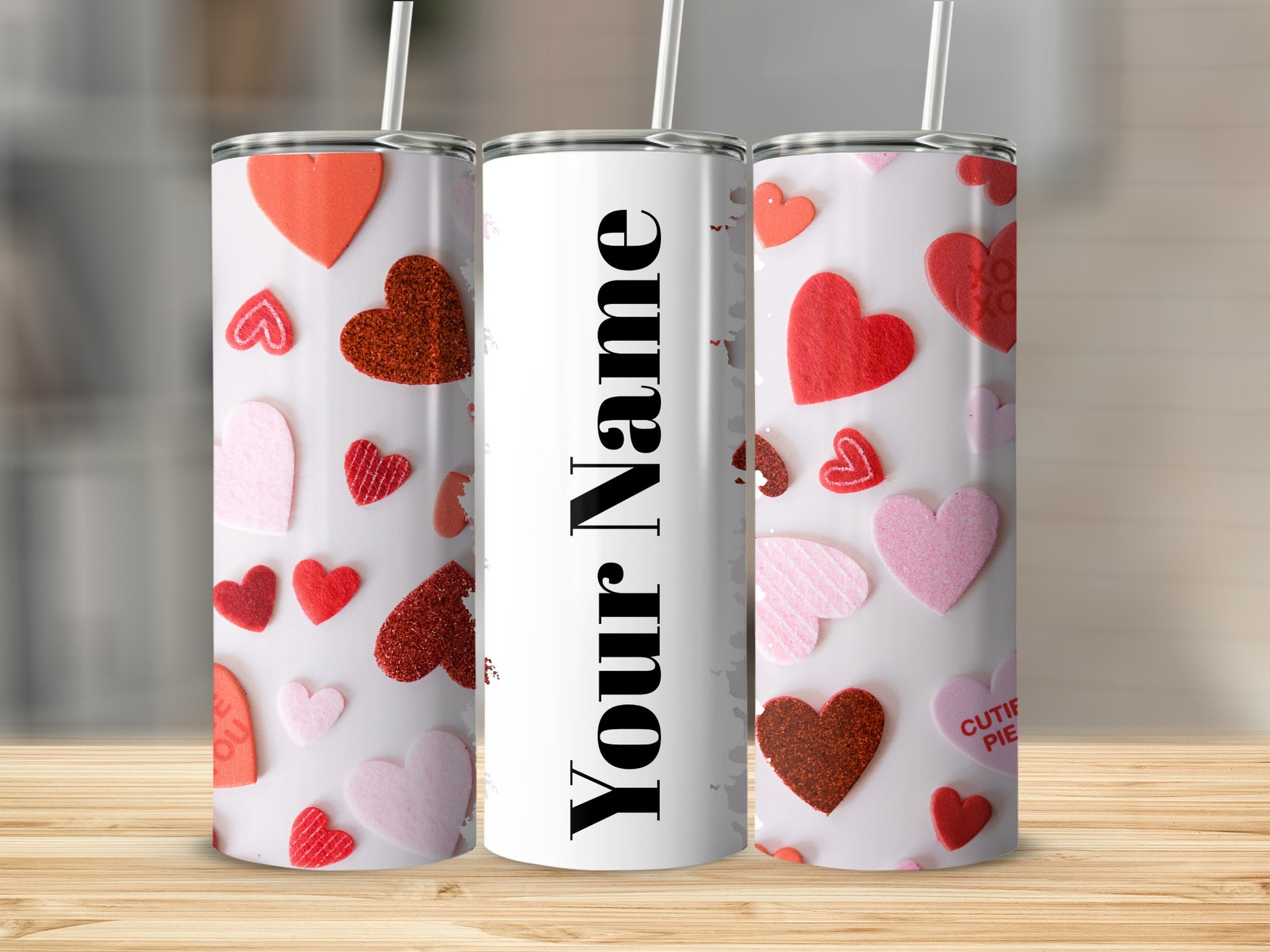 Personalized Heart Design Tumbler with Your Name Customizable