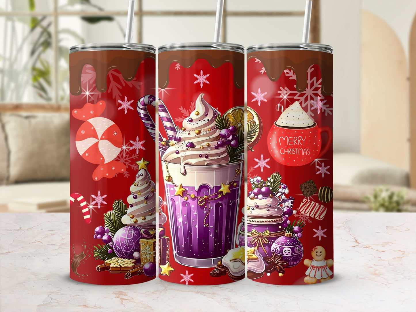 Christmas Themed Holiday Drinks Insulated Tumbler Cups