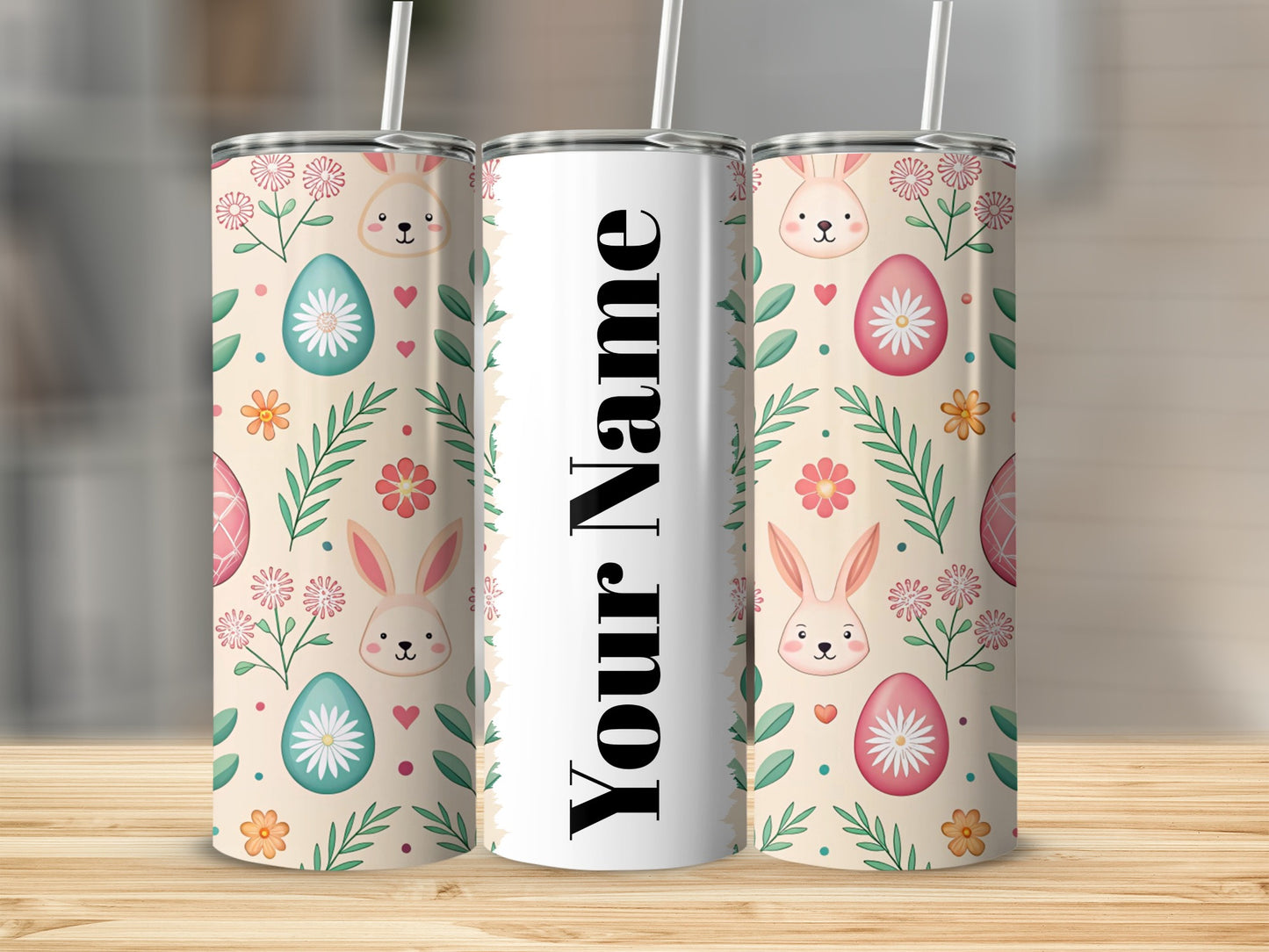 Personalized Easter Bunny and Eggs Design Tumbler