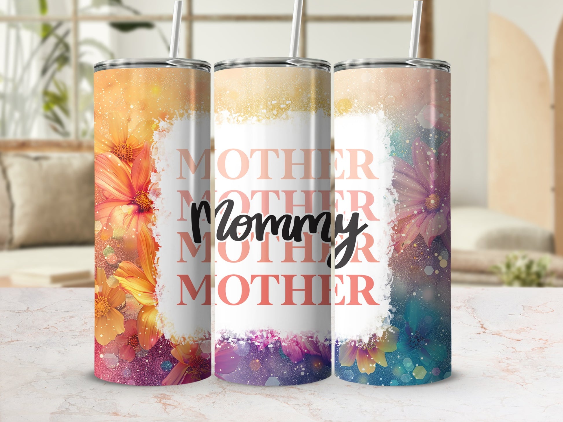 Floral Mother and Mommy Themed Insulated Tumbler