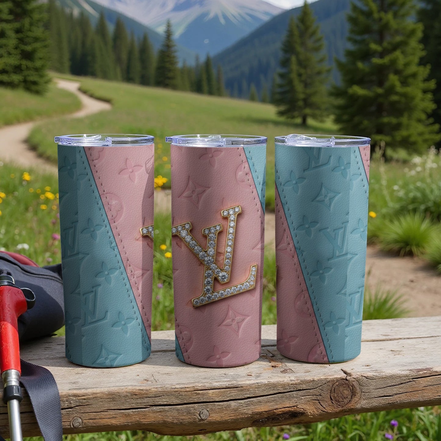 Luxury Pastel LV Tumbler with Embossed Monogram Design