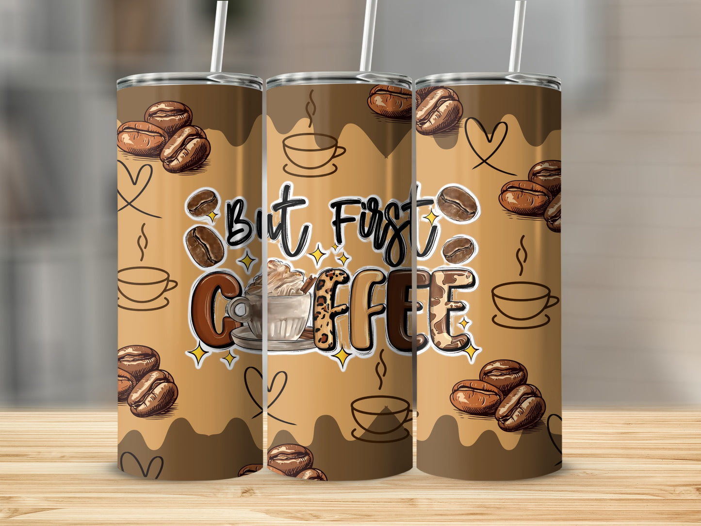 But First Coffee Travel Mug with Coffee Beans