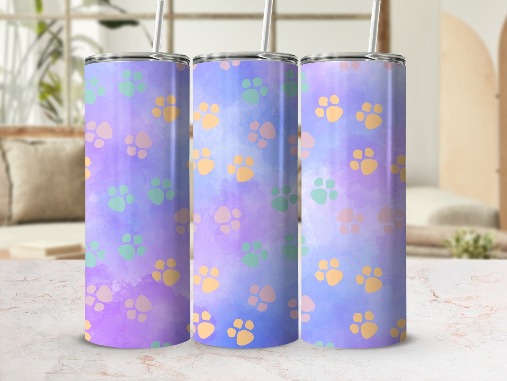 Colorful Paw Print Pattern Insulated Tumbler product