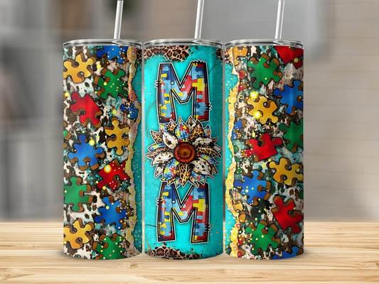 Puzzle Themed Mom Tumbler with Colorful Design
