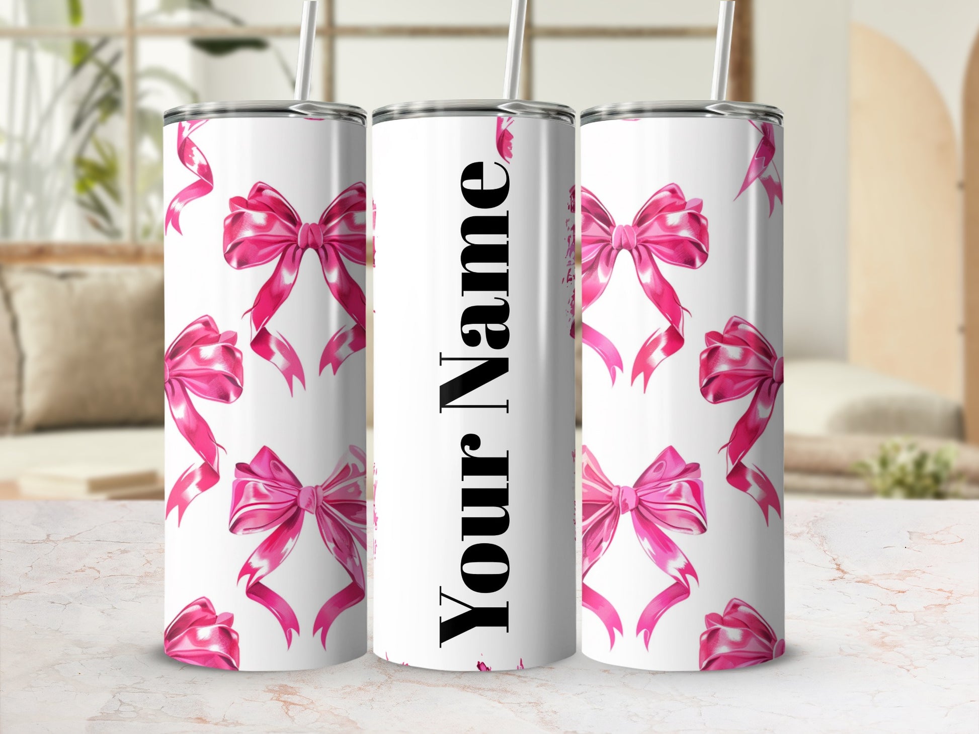 Personalized Tumbler with Pink Ribbon Design 20oz