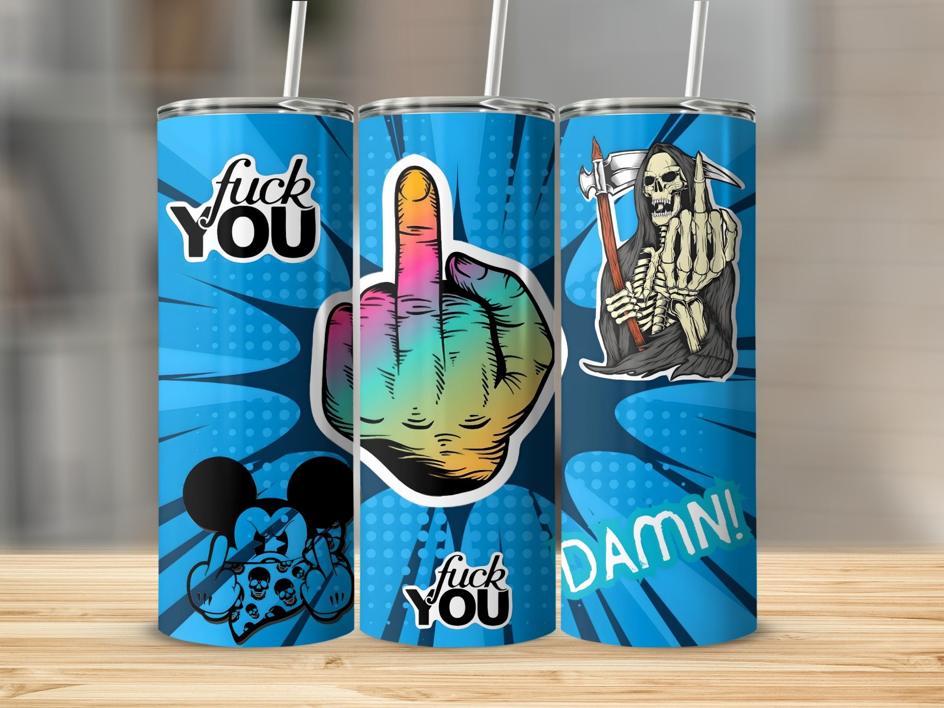 Bold Graphic Blue Insult Tumbler with Straw