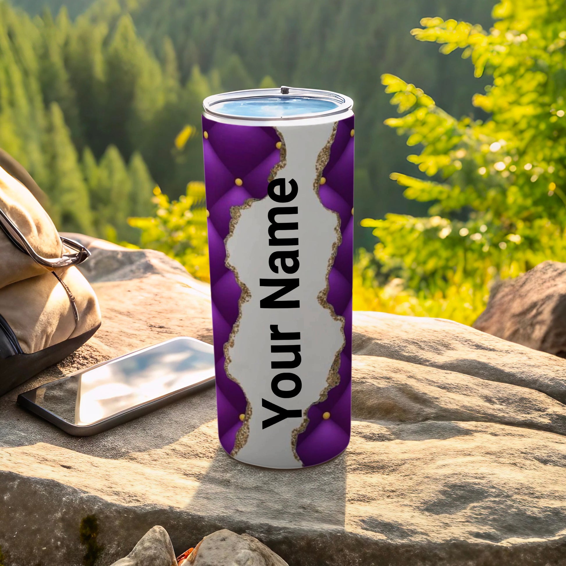 Purple Personalized Tumbler with Custom Name Flask