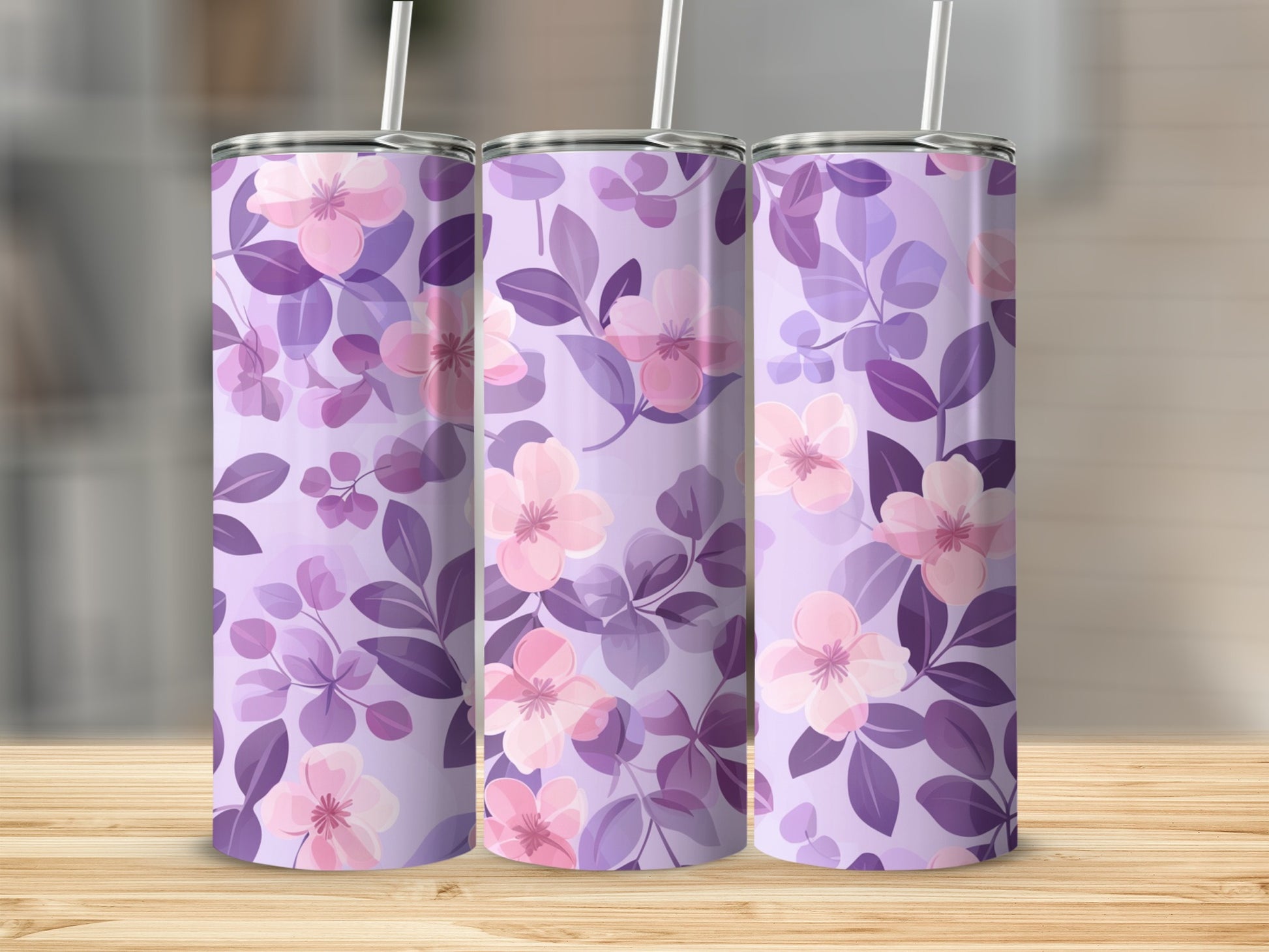 Elegant Purple Floral Design Insulated Tumbler