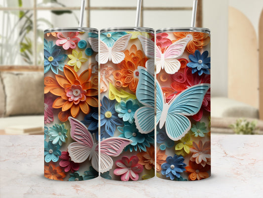 Vibrant Quilled Butterfly Flowers Tumbler Colorful product type