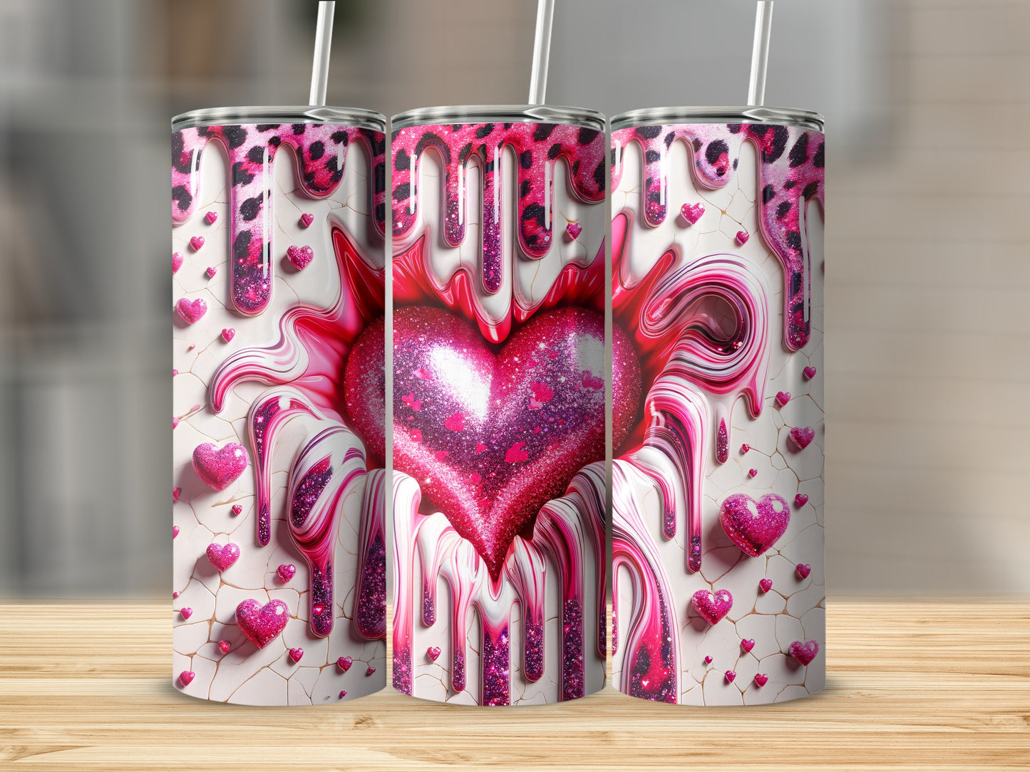 Glitter Heart With Drips Valentine's Day! Sparkling Heart With Melting Pink Love Pattern Tumblers