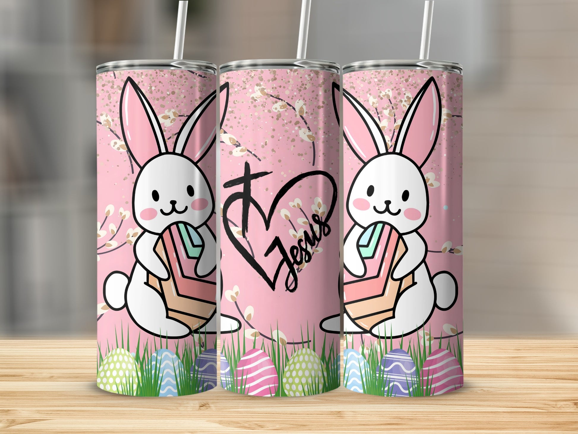 Cute Easter Bunny Jesus Tumbler with Eggs design
