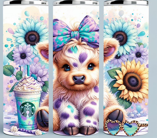 HIghland Baby Cow withi colorful pastels