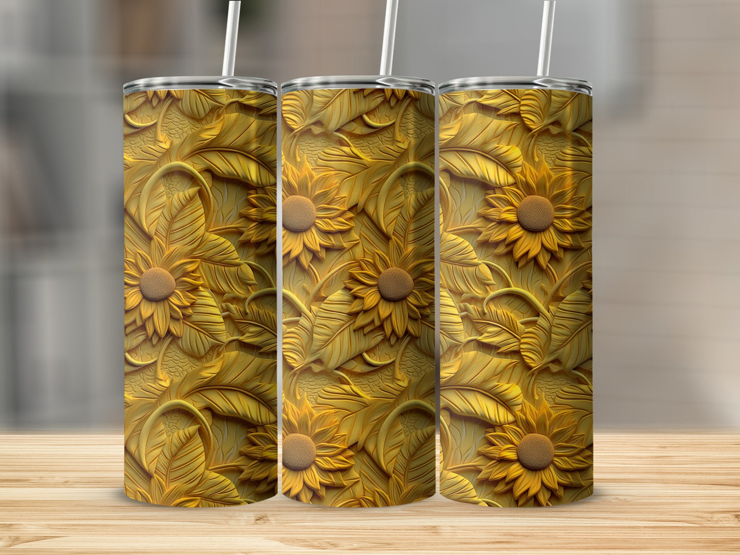 Sunflower and Leaf Pattern Design Tumbler Product