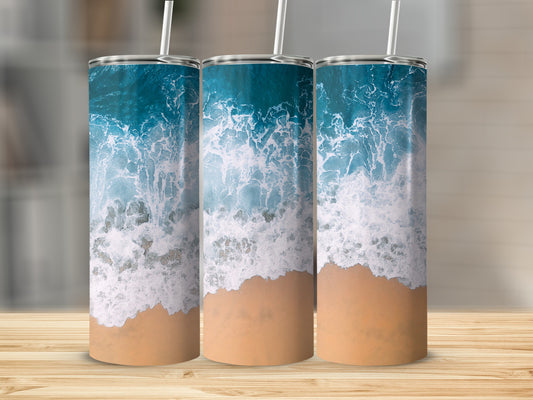 Ocean Waves Crashing on Sandy Beach Tumbler