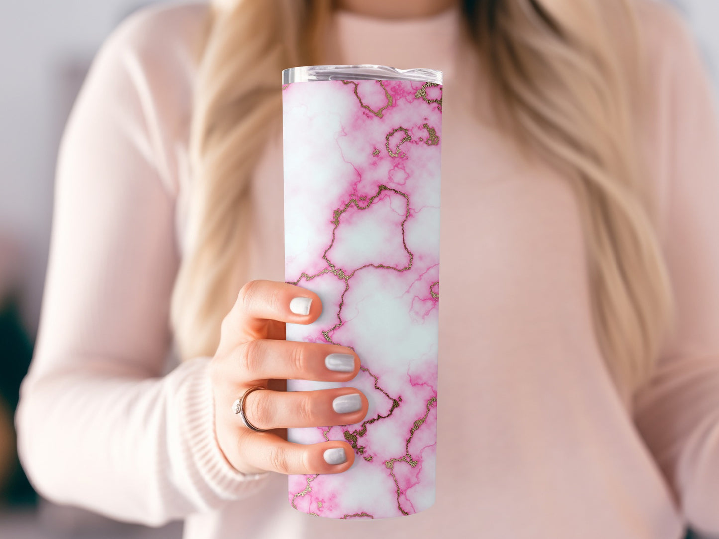 Pink Marble Design with Gold Accents Custom Tumblers