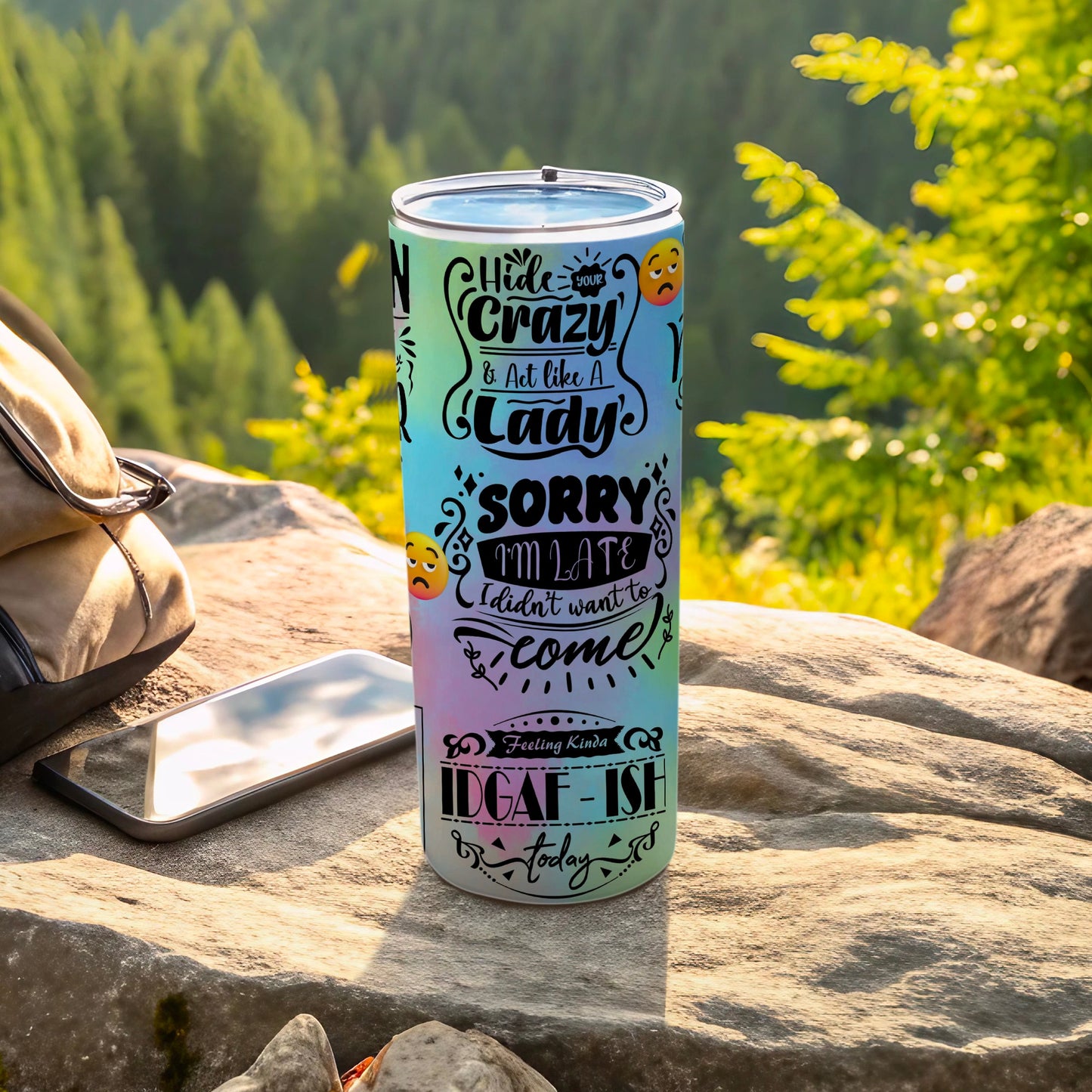 Hide Your Crazy Lady Coffee Travel Mug with Emojis