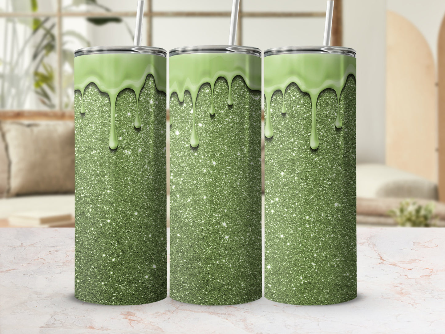 Glittery Green Dripping Tumbler Product