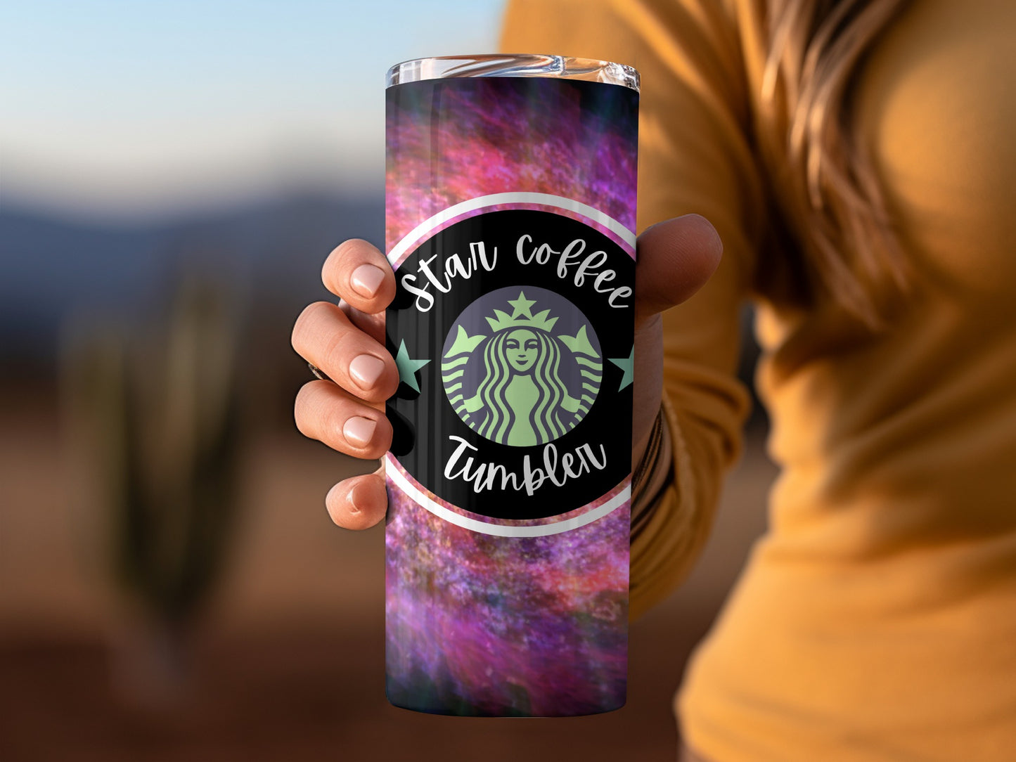 Star Coffee Tumbler with Colorful Galaxy Design