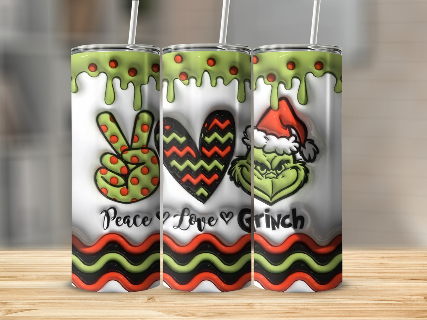 Peace Love Grinch Themed Holiday Tumbler Mug