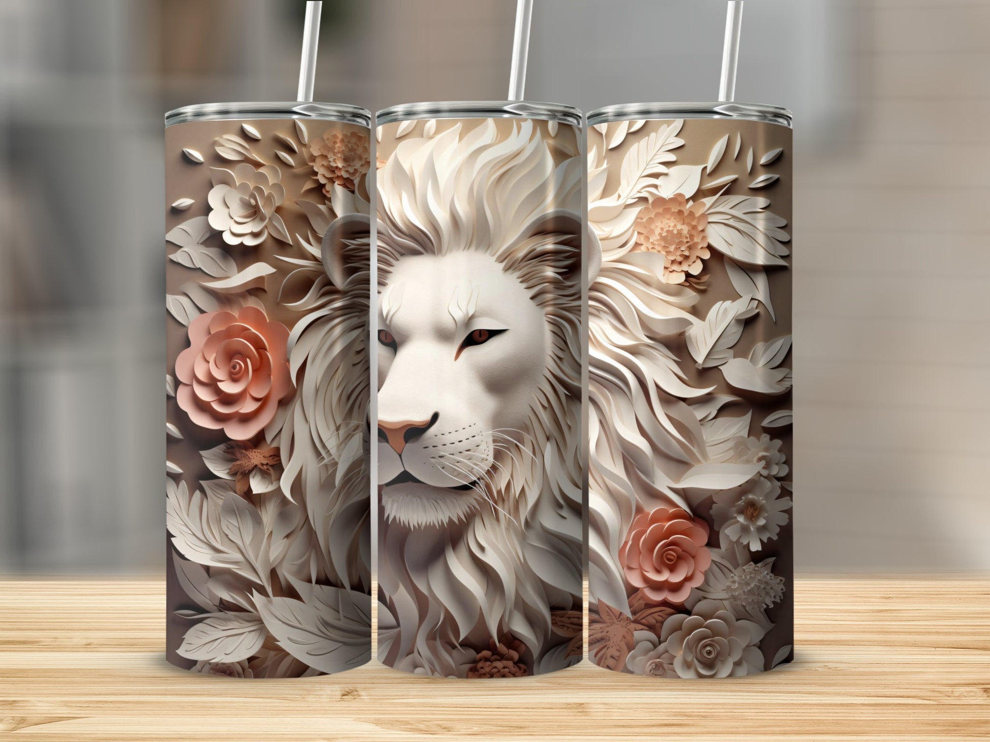 Beautiful Lion and Floral Design Insulated Tumbler