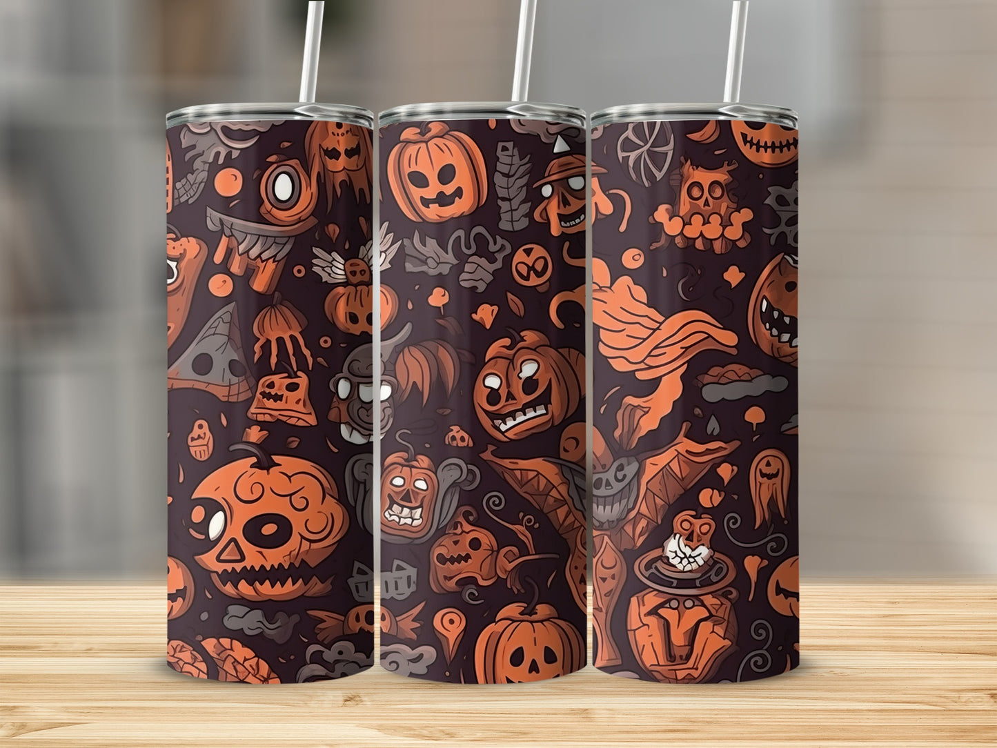 Halloween-Themed Tumbler With Spooky Jack-O'-Lantern Graphics